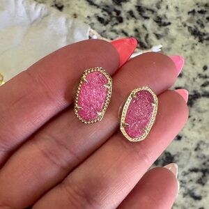 Kendra Scott Pink and Gold Oval Earrings